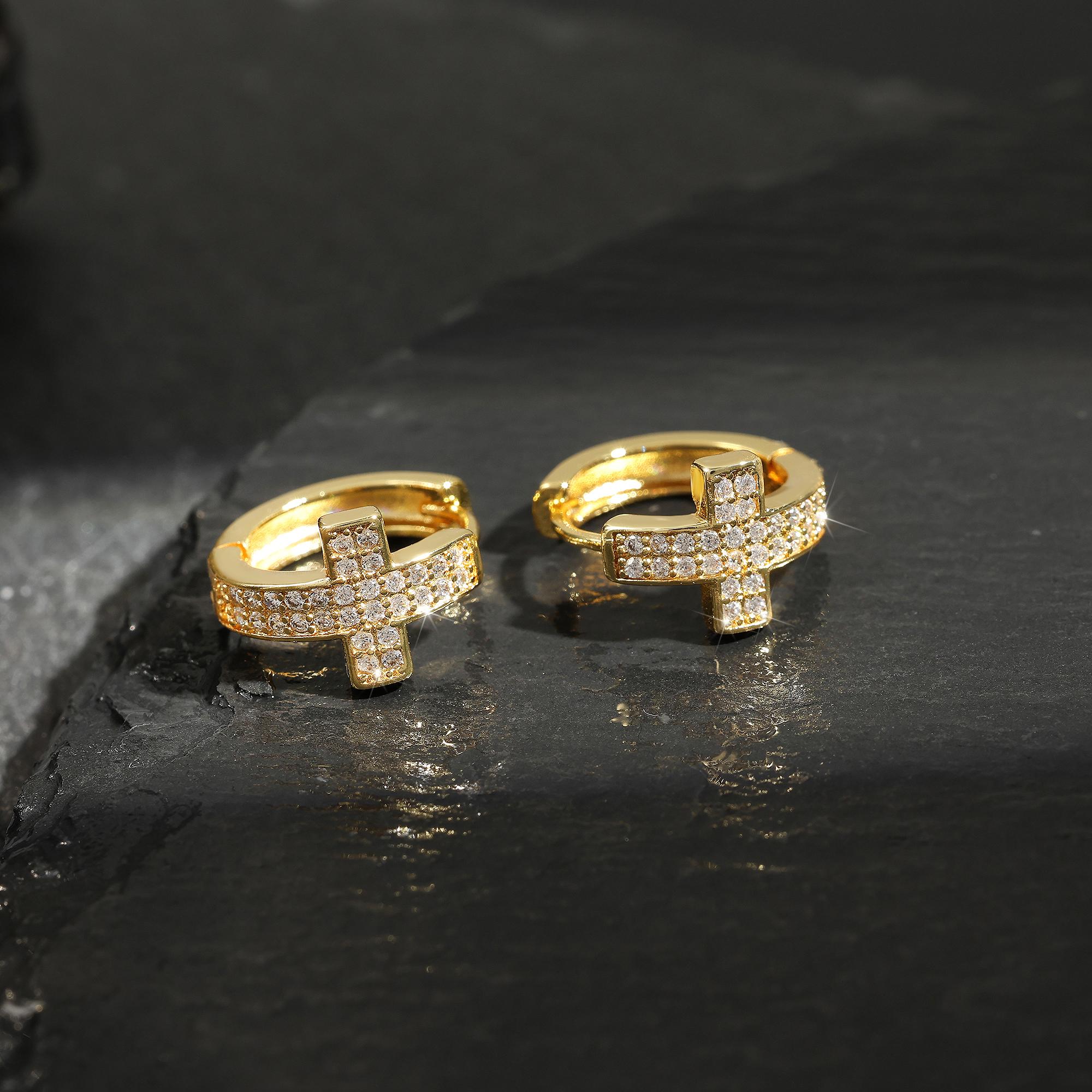 

ZAKOL Punk Rock Zircon Cross Small Hoop Earrings New Trendy Tiny Circle Cartilage Ear Buckle Piercing Zircon for Women Men