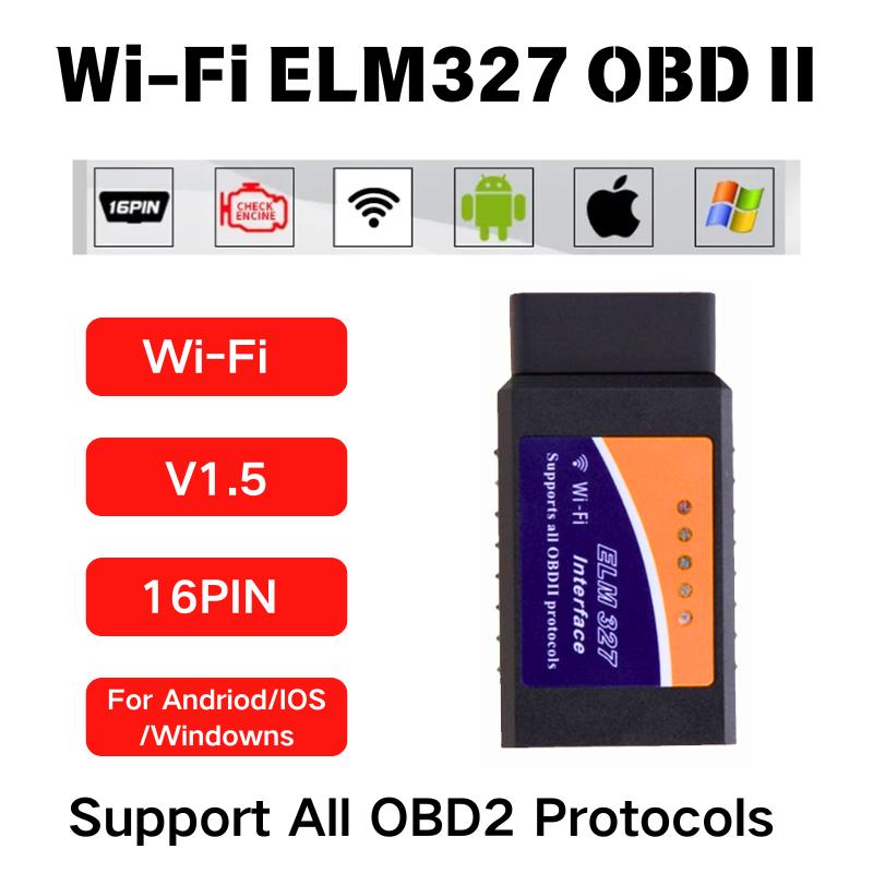 WiFi ELM327 OBD2 Code Reader Scanner V1.5 Car Diagnostic Tools Check Engine Fault For Android/IOS/Windows 16PIN OBD2 Interface