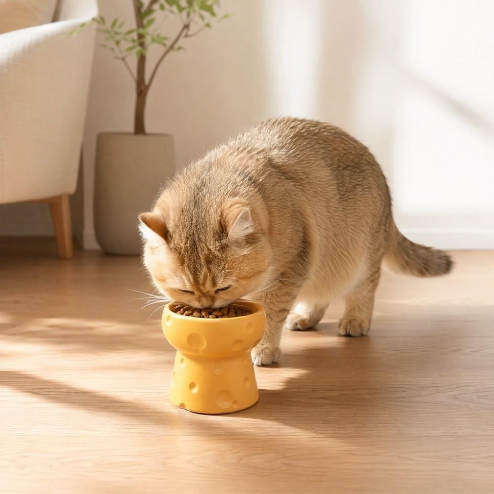Large Diameter Elevated Cat Bowl Cheese Shape Anti-spill Neck Protection Bowl Anti-knock Anti-choke High Foot Bowl