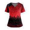 Halloween Print V Neck Short Sleeve Nurse Scrub Top with Double Pockets and Side Slit Hem for Healthcare Workers and Caregivers