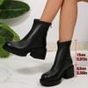 Fashion Fashion Thick Heels Ankle Boots Women 2025 Back Zipper Plus Size 35-42 Pu Leather Boots Woman Round Toe Platform Booties Mujer
