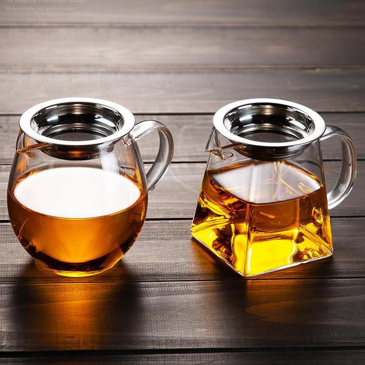 Square Glass Teapot Set with Stainless Steel Filter - Kung Fu Style Tea Dispenser and Fairness Cup for Household Use.