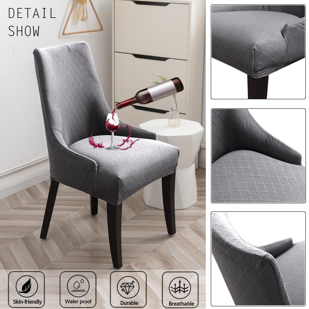 Waterproof Diamond Jacquard Stretch Chair Cover Elastic Dining Armchair Slipcover