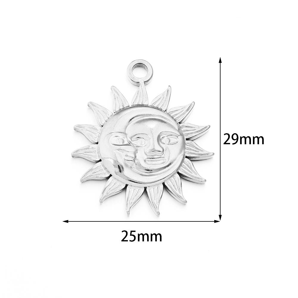 2pcs/lot Stainless Steel Retro Pendant Gold Color Sun Flower Moon Shape Charms For DIY Crafts Necklace Earrings Gift Accessories