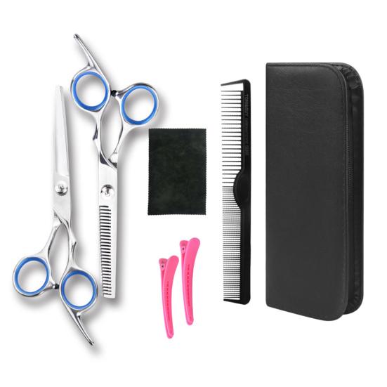 1 Set Hair Cutting Scissor Kit with Case Professional Salon Barber Stainless Steel Hairdressing Thinning Shears Comb Hair Clips Cleaning Cloth Set