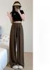 Women's Summer High-Waist Straight Brown Pleated Cotton-Linen Sunscreen Pants