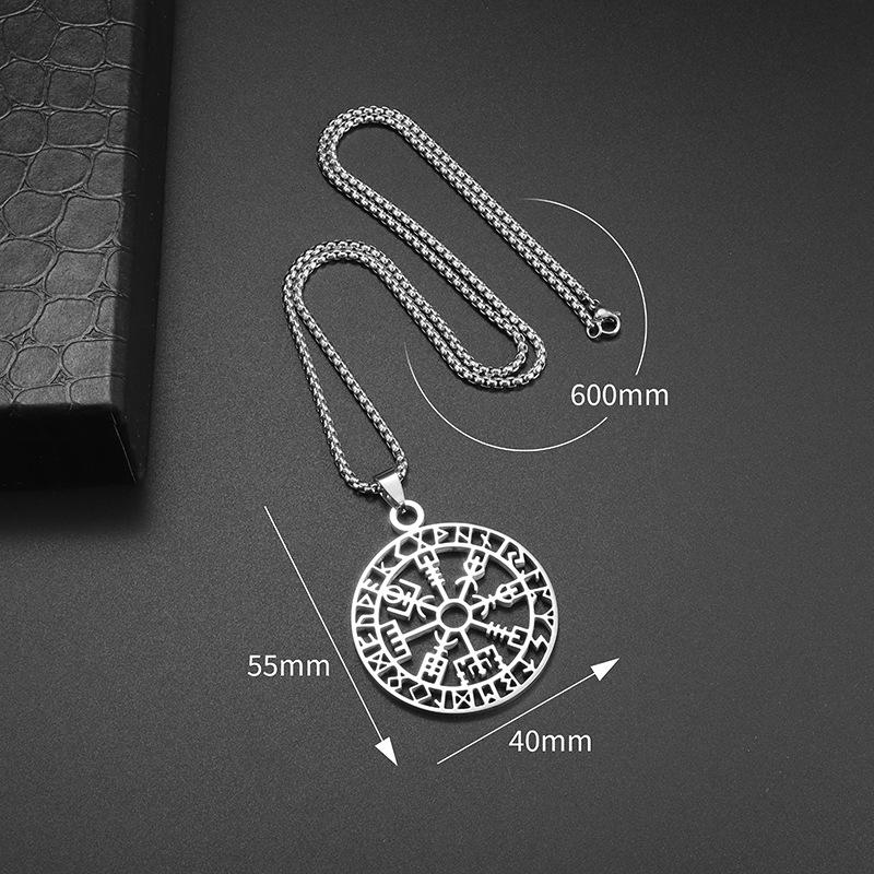 Viking Rune Compass Pendant Necklace for Men and Women Hollow Stainless Steel Necklace