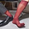 Sheer Men Thin Dress Tube Socks Middle Tube Thin Solid Color Business Stockings Translucent Hosiery Wide Striped Silk Socks