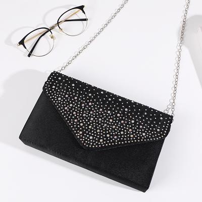 Women's Evening Clutch Bag Day Crystal Clutch Wedding Bag Banquet Party Bag Silver and Black Beaded Shoulder Bag