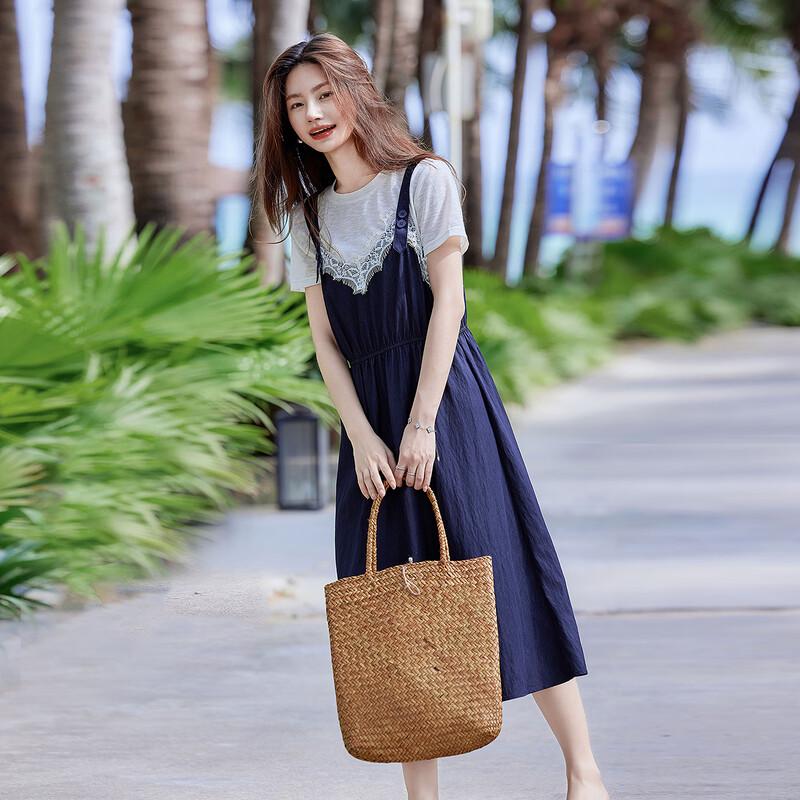 Summer Fashion Two-Piece T-shirt and Strap Dress Set