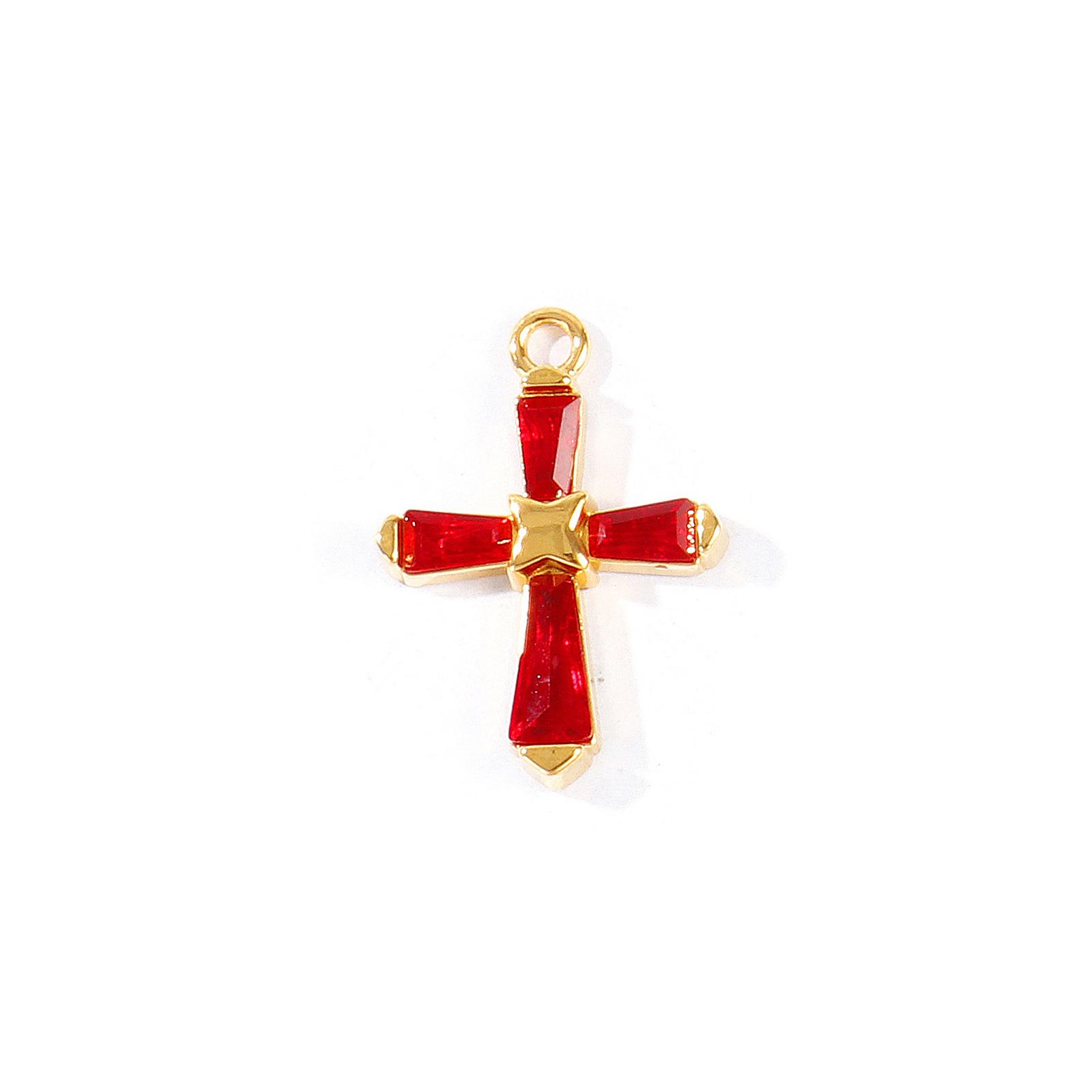 2 Pcs 304 Stainless Steel Religious Cross Pendants 18K Gold Plated Multicolor Cubic Zirconia Charms For DIY Necklace Making