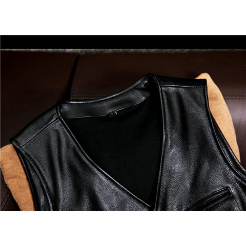 The First Layer of Pure Cowhide Leather Vest Short V-neck Leather Vest Slim-fitting Leather Vest Casual