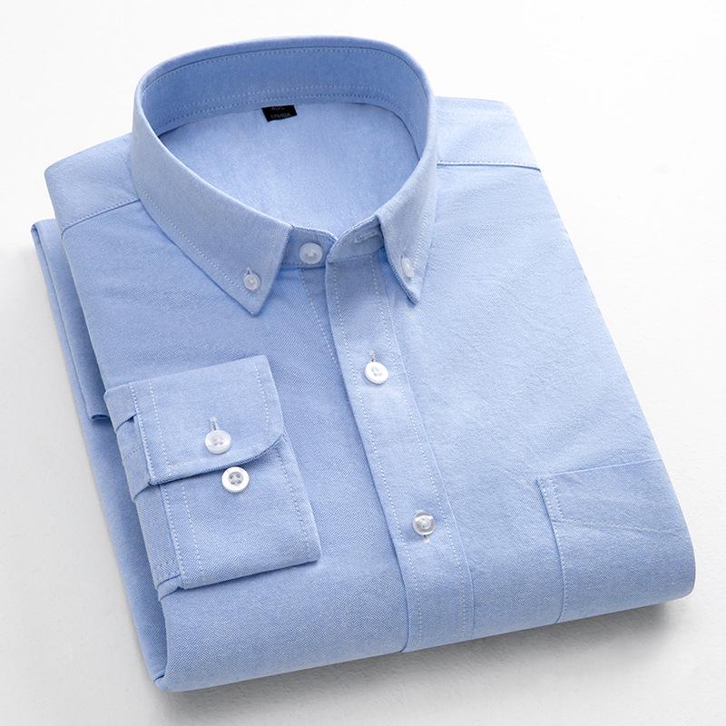 Men's Long-Sleeve Oxford Cotton Shirt - Breathable, Solid Color for Casual or Daily Wear