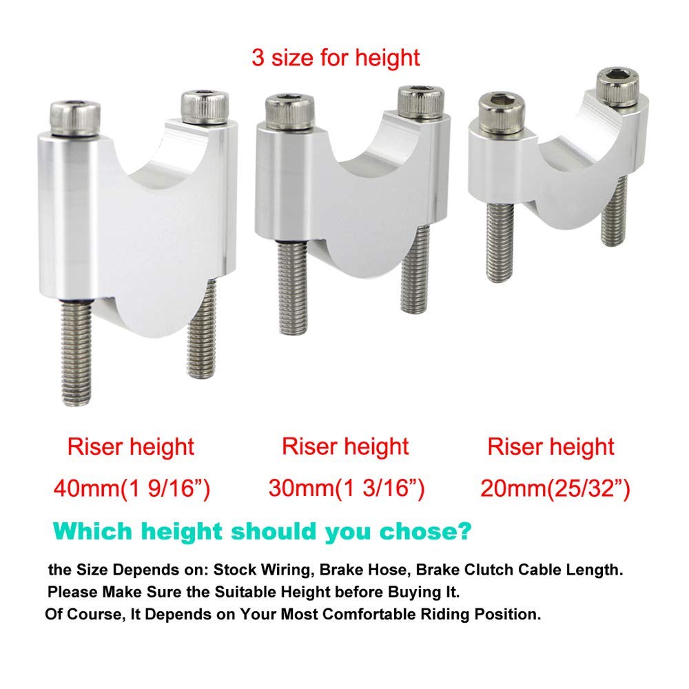 22.2mm Handlebar Risers (No Clamps) for V-Strom, CRF250L, Z125, DRZ400, FZ16, TT-R230, R1150GS, Grom, MSX125, Etc. (20mm, Silver)