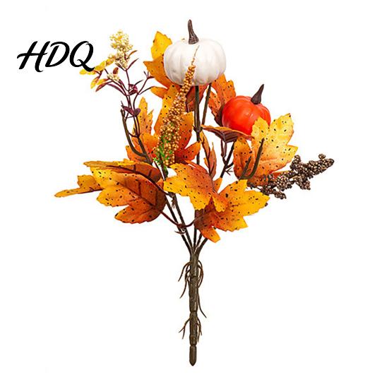 Rustic Autumn Floral Display Artificial Fall Bouquet with Fabric Pumpkins Maple Leaves Wheat Berries Pumpkin Decoration Home Decor for Thanksgiving