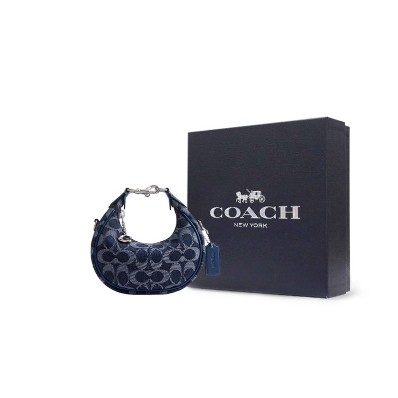 Coach Jonie 15 Stampa Logo Ferramenta Argentata Firma Denim Mini Borsa a Spalla Crossbody Borse Donna Blu CAO04-LHRHY
