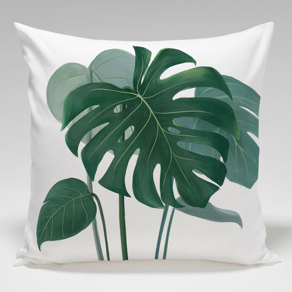 Green Leaf Pattern Throw Pillow Cover With Short Plush Print Living Room Sofa Decoration Cushion Cover Pillow Covers Decorative