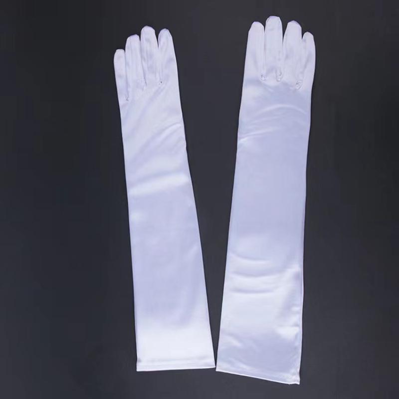 Korean Women Christmas White Wedding Dress Long Satin Elastic Etiquette Gloves Summer Sunscreen UV Full Finger Driving Glove K14