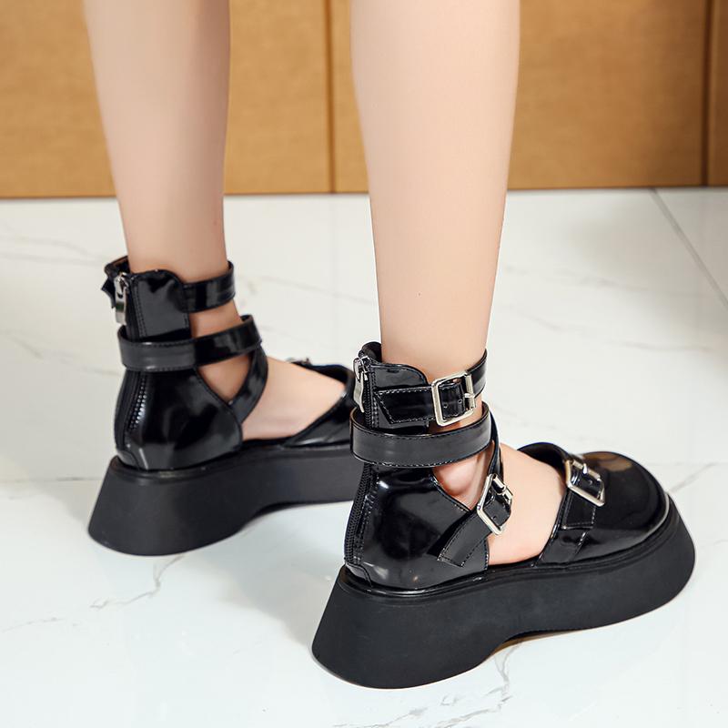 Lolita Sko Kryss-snøret Flate På Plattformsko Kvinner Spennestropp Lær Tykksåle Fritidssko Hvite Mary Janes Sko 9285c