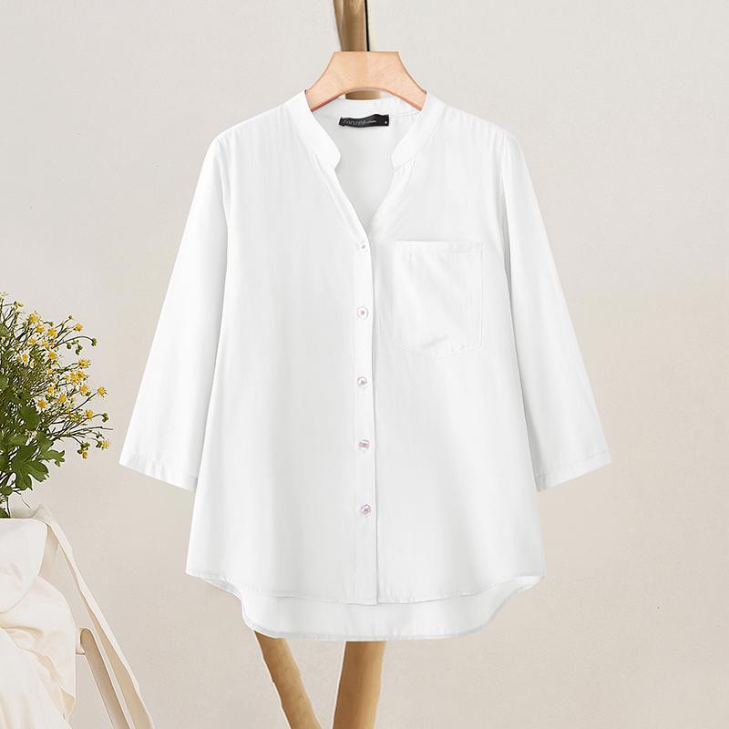 

ZANZEA Женская блузка с V-образным вырезом, однотонная, свободного кроя, с рукавом 3/4 5XL