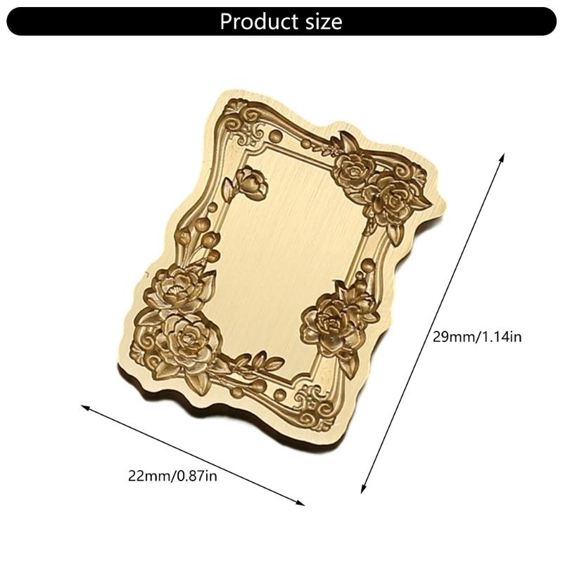 Antique Solid Brass Wax Seal Stamp Head Engraved Embossing Tool Seal Flower Frame for Handmade Letters Gift Wrapping