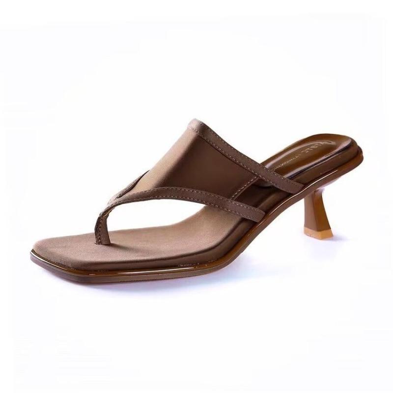 Outside Toe Flip-flops Women's Summer New Square Head Not Tired Feet Lazy People Non-slip Wear-resistant High Heel Cool Mopping