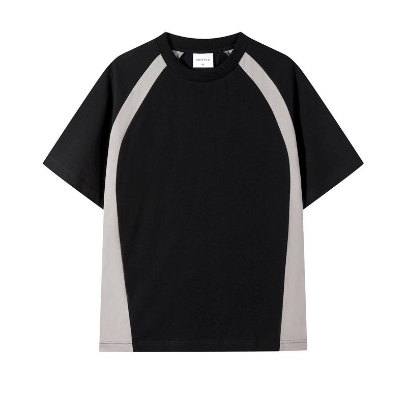 

Летняя унисекс хлопковая футболка с цветными блоками - Тяжелая, с коротким рукавом, круглый вырез Double Extra Large