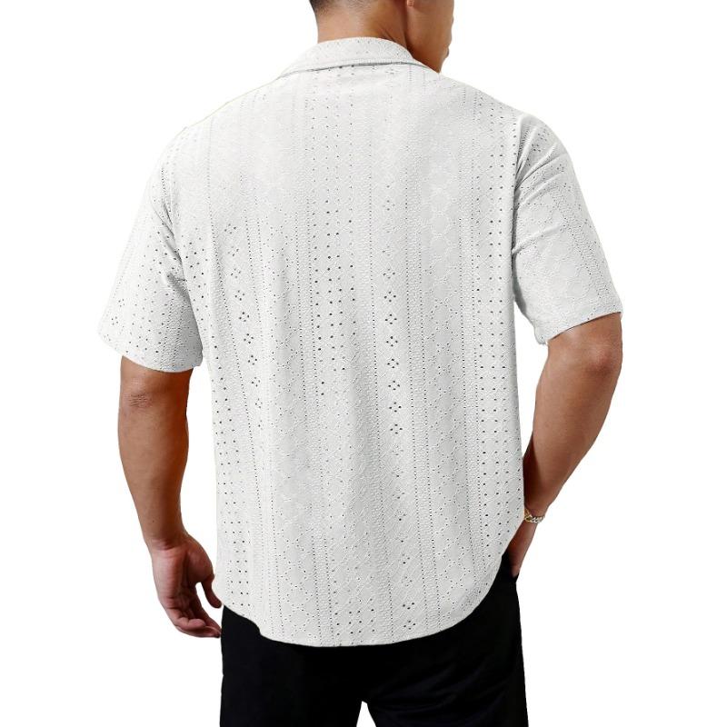 Men's Casual Hollow Out Short Sleeve Shirt with Cuban Collar
