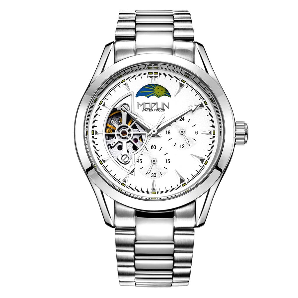 Modun Men's New Sun, Moon and Stars Tourbillon Hollow Luminous Six-needle Three-eye Fully Automatic Mechanical Watch
