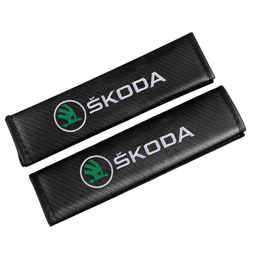 AEO1 For Skoda Kodiaq Fabia Kamiq Karoq Octavia 3 A5 A7 Rapid Scala Vrs Yeti Car Styling Seat Belt Pads Seat Shoulder Strap Pad Badge