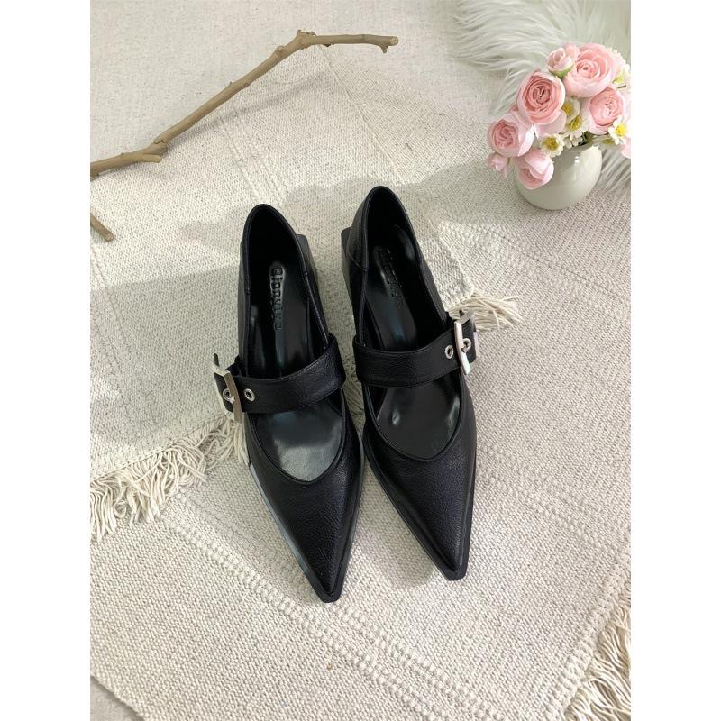 2025 spring and autumn new retro pointed Mary Jane small leather shoes British and Korean version loafers thick heels children