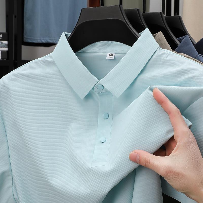 Męska koszulka polo bezszwowa z lodowego jedwabiu Męski T-shirt z czuciem lodu Męski T-shirt z krótkim rękawem z kołnierzykiem, szybkoschnący, chroniący przed słońcem