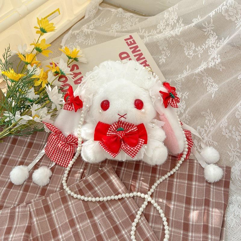 Lolita Butterfly Rabbit Details Student Plush Bag Handheld And Strap Shoulder