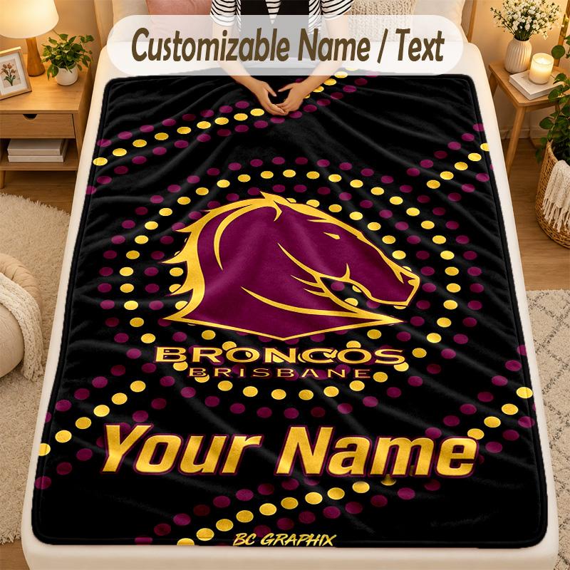 Flannel BlanketBrisbane Broncos Custom Name Text Personalized Soft Warm Throw Blanket Home Decor Gift