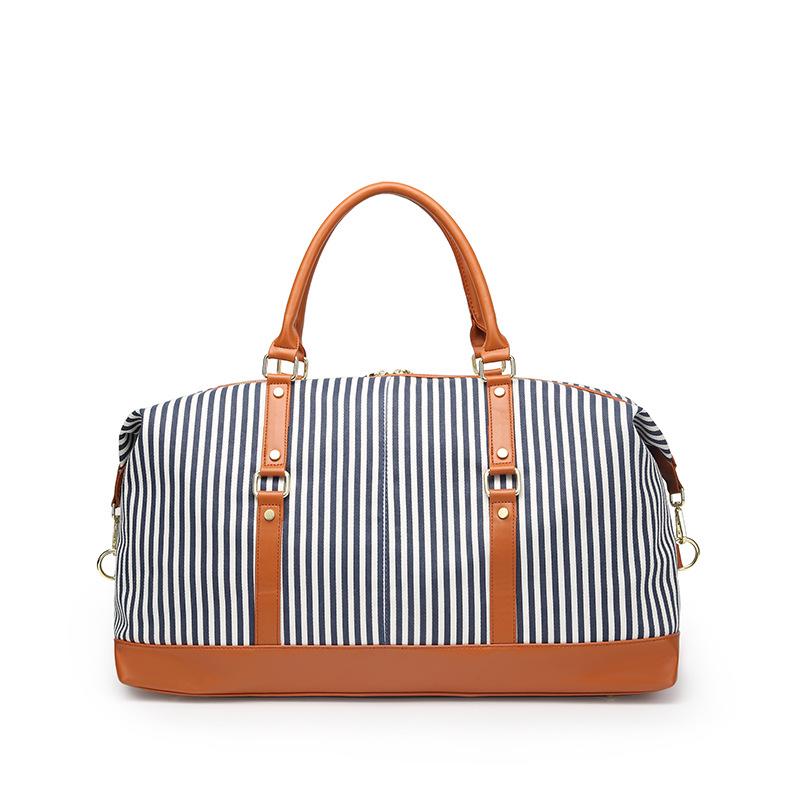 Fitness Bag, Canvas Striped Hand-held Travel Bag, Luggage Bag