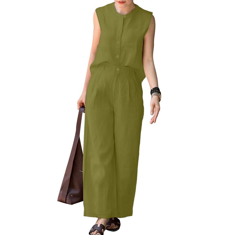 

ZANZEA Женские топы без рукавов и брюки Летние костюмы-двойки L зелёный