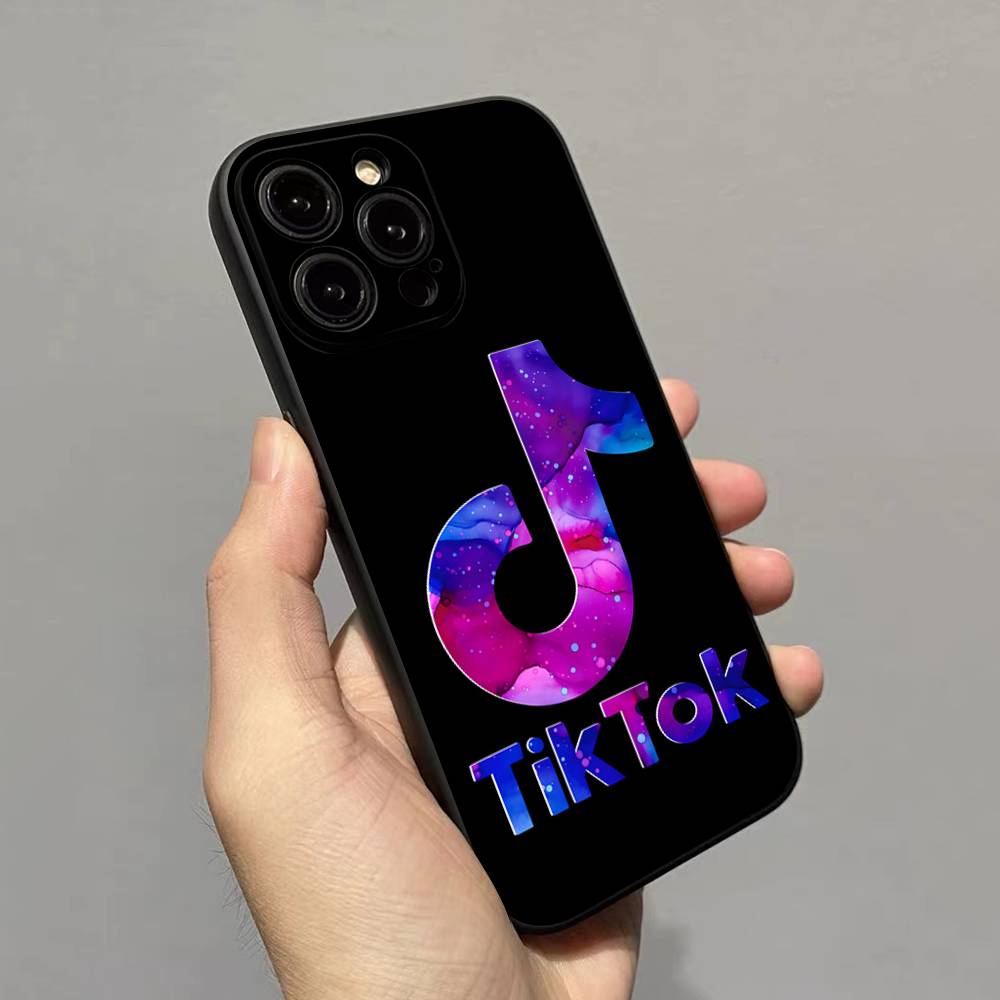 T-TikTok-K For Iphone 17 16 15 11 13 14 Pro Max Plus 12 Mini Black Shell Cover Phone Case