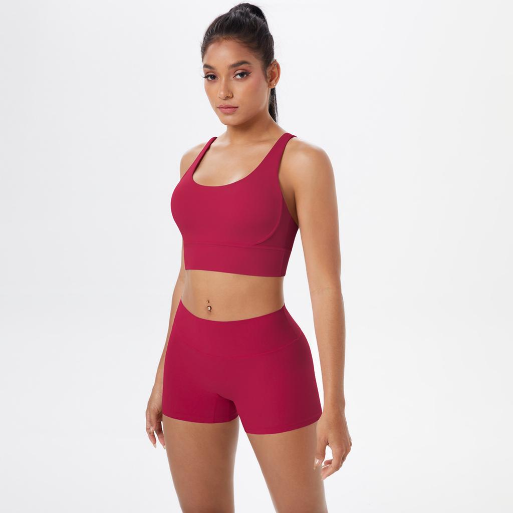 New Naked Matte Yoga Dress Cross Back Sports Bra Set Quick Drying Tight Hip Lifting Fitness Suit Two Piece Set For Women