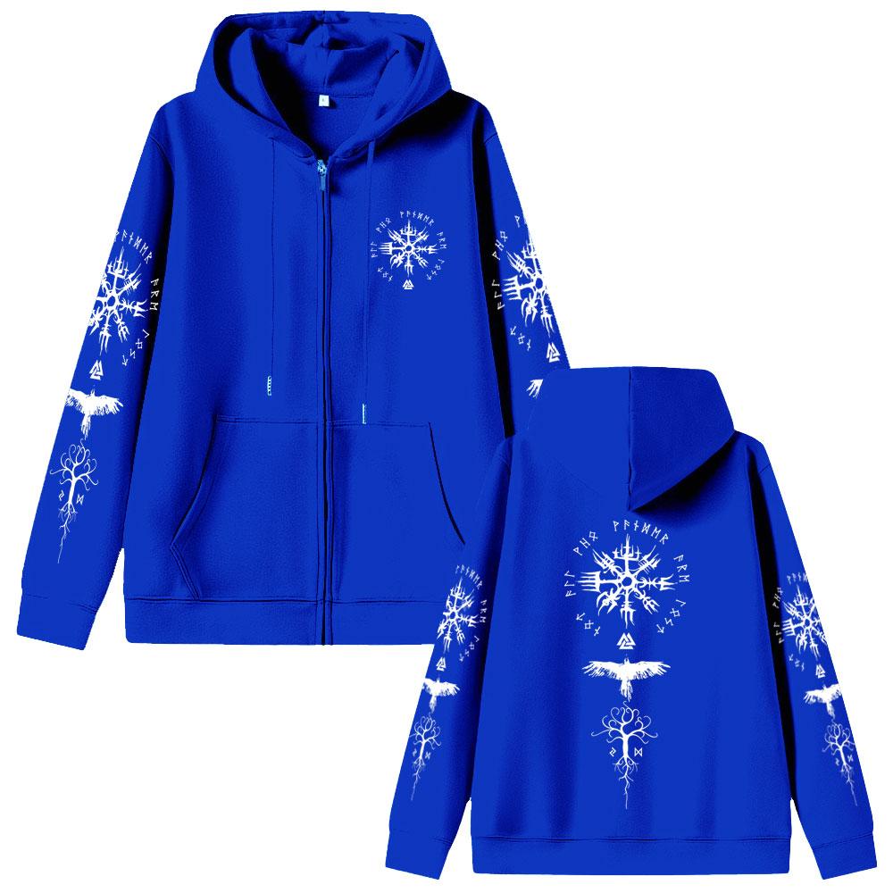 Wikinger Runen Kompass Reißverschluss Hoodie Herren Gothic Rock Übergroß Zip Up Jacke Herren Damen Freizeit Sweatshirts