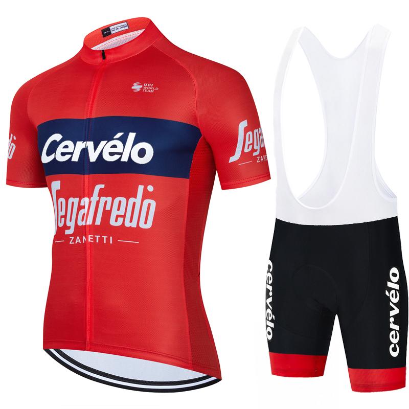 Cervélo Men Cycling Jersey Bib Shorts Set Road Bicycle Racing Apparel Lightweight Fabric Quick Dry Breathable Summer Sport Gear