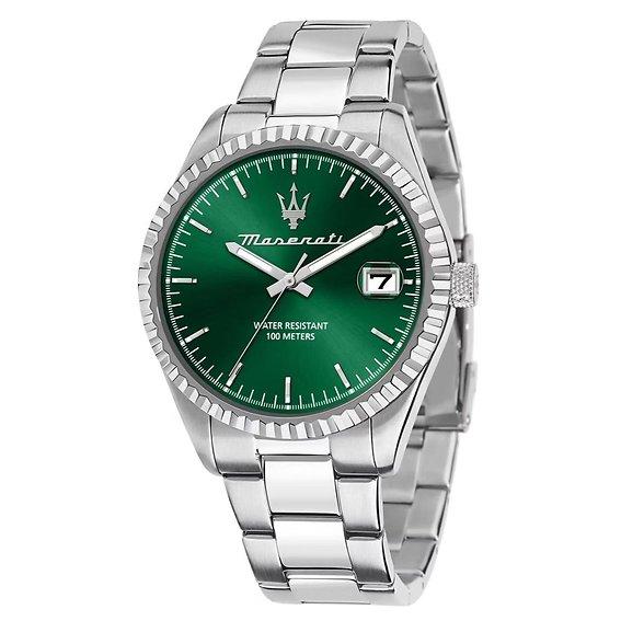 Maserati Competition Stainless Steel Green Sunray Dial Quartz R8853100043 100M Men's Watch