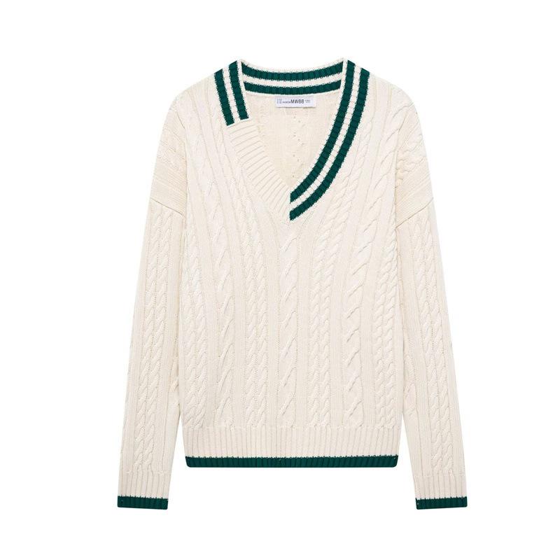 

TAOP&ZA Women s College Style Casual Eight-Strand Braid Knit Sweater - Spring/Summer Collection Large