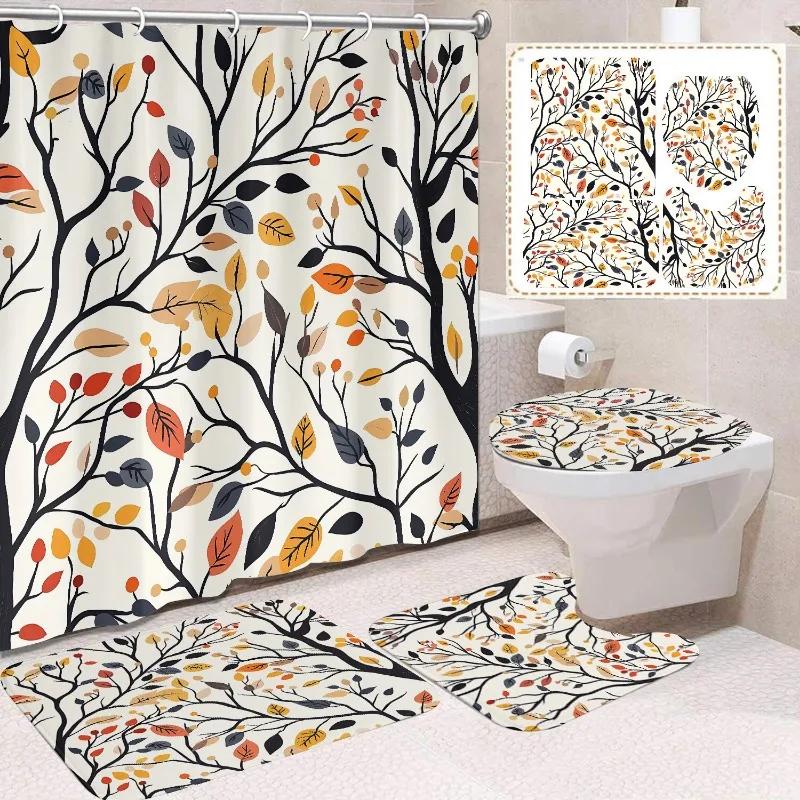 1/4 Stuks Waterdicht en schimmelbestendig Douchegordijn Luxe met Haak Douchegordijn met antislip mat U-vormige mat toiletdekselhoes