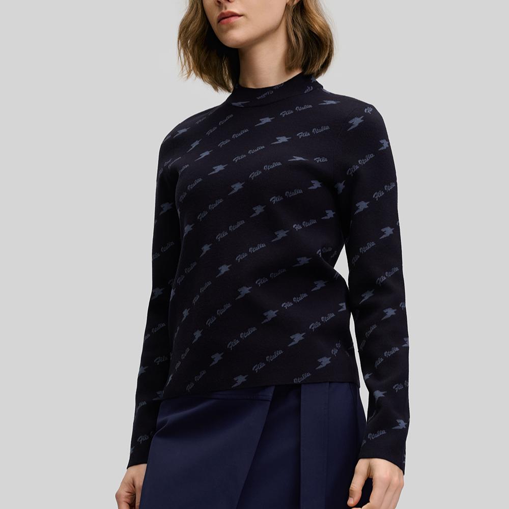 FILA Emerald Fashion Comfortable Pullover Long Sleeve Knit Sweater Women sweaters Legendary-Blue F11W514405F-NV