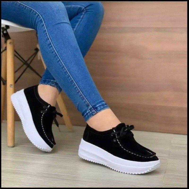 Fashion New Women Thick Bottom Casual Sneakers Shallow Suede Comfortable Lace-up Platform Shoes Large Size 35-43 Zapatillas De Mujer