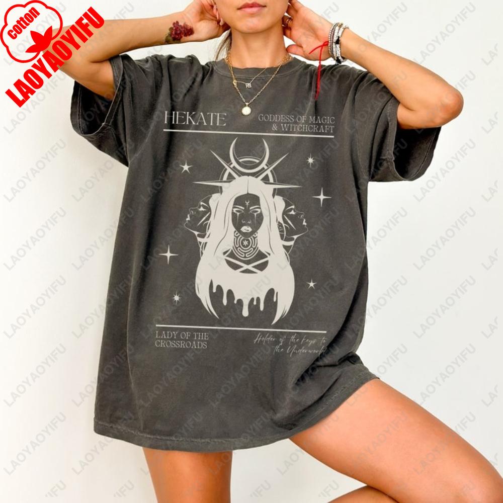 Triple Goddess Printed T-shirt Tops Goddess Hecate Greek Mythology Women Clothes Tshirt  Necromancy Clothing Witchy Unisex Tops
