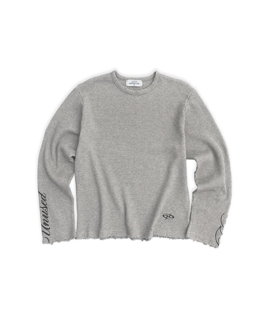 UNUSEDLAB Waffle Lettering Embroidered Long Sleeve [Gray]