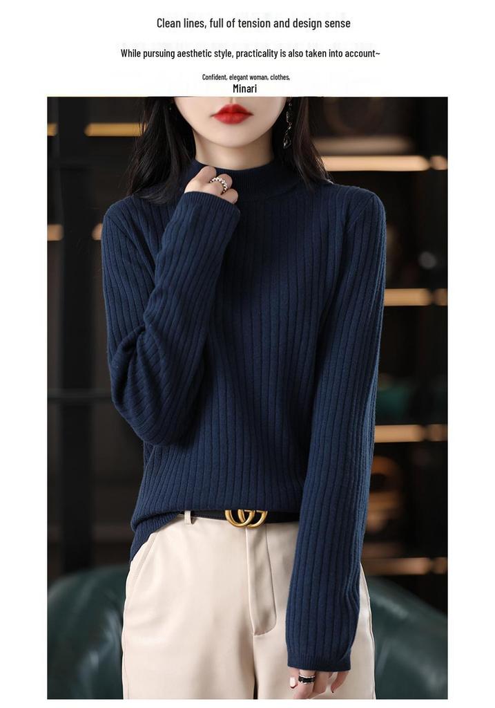 Women's High-Neck Slim-Fit Knit Sweater for Autumn/Winter - Versatile and Stylish