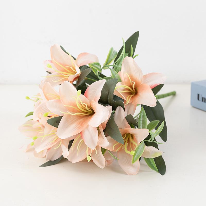 Green 3D Touch Faux Lily Bouquet - Multi-headed Flowers for Wedding and Home Decor.