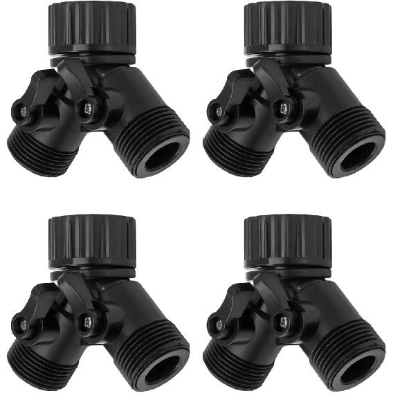Tap Y Splitter 2 Way 2 Valves Hose Splitter Connector for Garden Hose Faucet EU Standard 4pcs (Black)